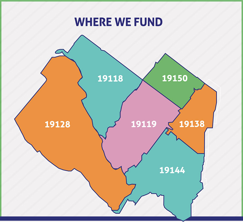 Illustrated map showing specific zip codes