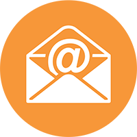 Orange circle with envelope icon inside