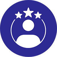 Dark blue circle with person and stars icon inside