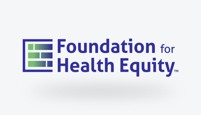 Foundation for Health Equity Logo - Blue sans-serif type with square and gradient icon to left