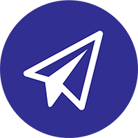 Royal blue circle with paper airplane icon inside