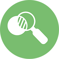 Green circle with magnifying glass icon inside